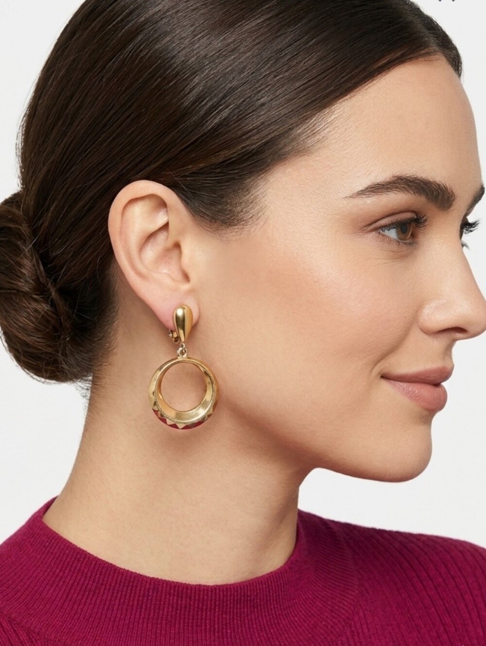 Vintage D’Orlan Signed 22K Gold Plated Drop Hoop Clip On Earrings 80s Retro